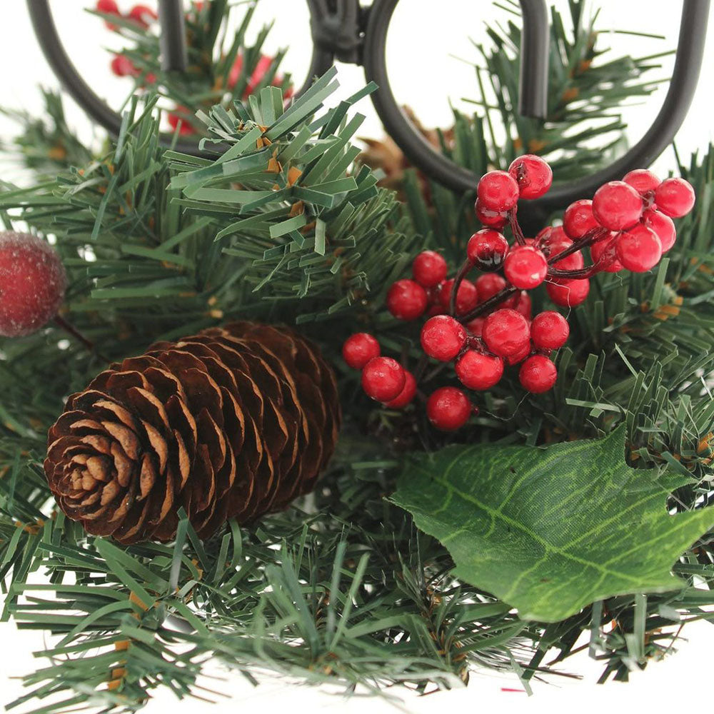 Natural Pinecone and Berry Table Centre Piece with Single Pillar Candle Holder Christmas Decoration, Triple Tape