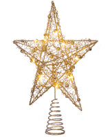 Pre-Lit Star Christmas Tree Topper, Gold, 31 cm