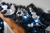 Pre-Lit Multi-Function Decorated Garland, Black/Silver, 9 ft