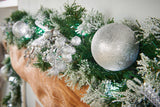 Pre-Lit Decorated Garland with 40 Bright White LED Lights, Silver, 9 ft
