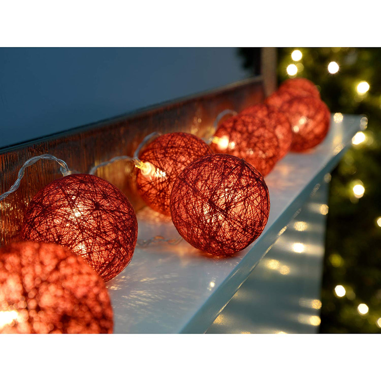 Battery Operated Cotton Ball 10 LED Red Light String, 1.5 m